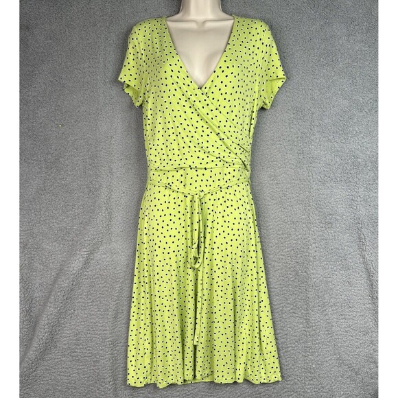 Lands End Dress Womens Jersey Knit Small 6-8 Surplice Faux Wrap Green Polka Dots - Picture 15 of 15